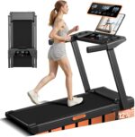 12% Incline Treadmill with Handle, 3-in-1 Portable Treadmills for Home and Office, Foldable Treadmills with 300 Lbs Weight Capacity, 3.0HP Quiet Walking Pad Treadmill, Three Touch Screen - Image 2