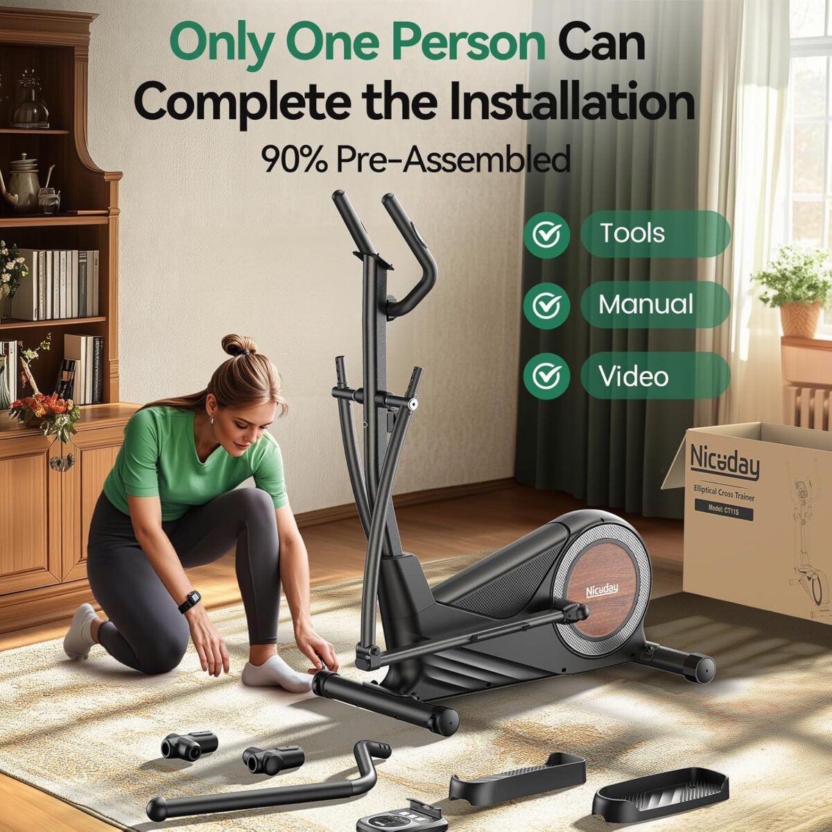 Niceday Elliptical Exercise Machine, Elliptical Machine for Home, Magnetic Elliptical Trainer with 15.5IN-19IN Stride, 16 Resistance Levels, 400LBS Loading Capacity, Support Kinomap APP - Image 8