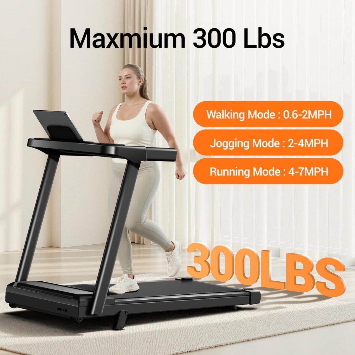 12% Incline Treadmill with Handle, 3-in-1 Portable Treadmills for Home and Office, Foldable Treadmills with 300 Lbs Weight Capacity, 3.0HP Quiet Walking Pad Treadmill, Three Touch Screen - Image 6
