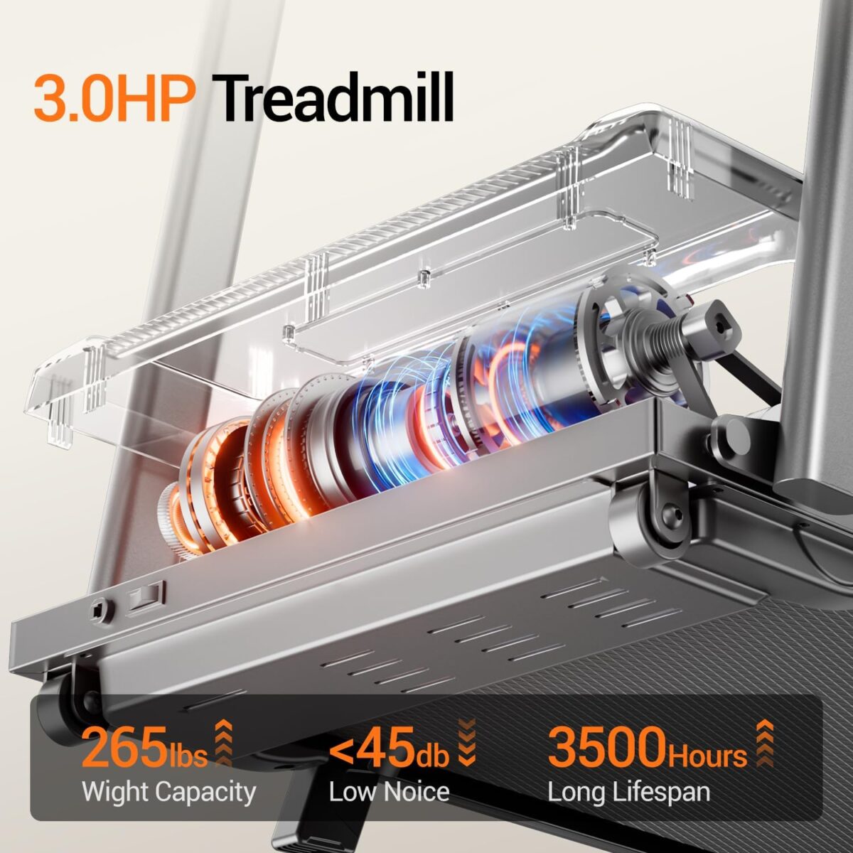 12% Incline Treadmill with Handle, 3-in-1 Portable Treadmills for Home and Office, Foldable Treadmills with 300 Lbs Weight Capacity, 3.0HP Quiet Walking Pad Treadmill, Three Touch Screen - Image 9