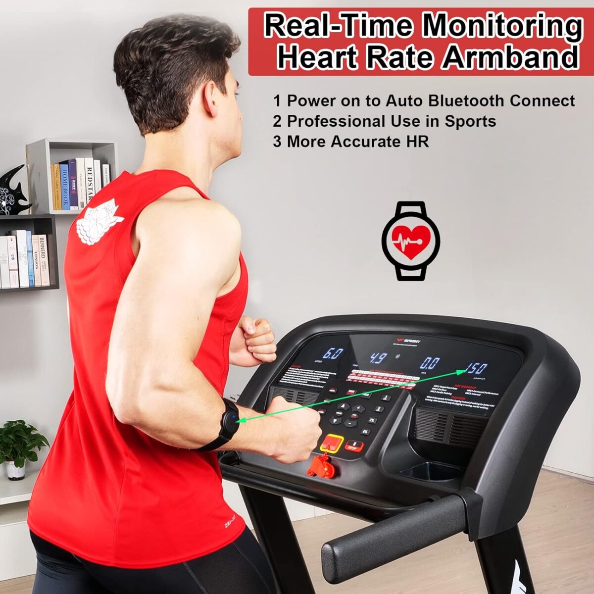 Impremey Folding Treadmill with Auto Incline 15%, 3.5HP, 350 Lb Capacity, 11 MPH, 50" x 19" Ultra Large Running Area, Heart Rate Monitor Armband, HRC Training for Home Walking and Running - Image 6