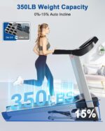 Treadmill with 15% Auto Incline - 350 LBS Capacity, 3.5HP Electric Folding Treadmill Up to 10MPH Speed, Running Machine with 20" Wide Tread Belt & LCD Display for Home Use, Bluetooth Speaker - Image 4