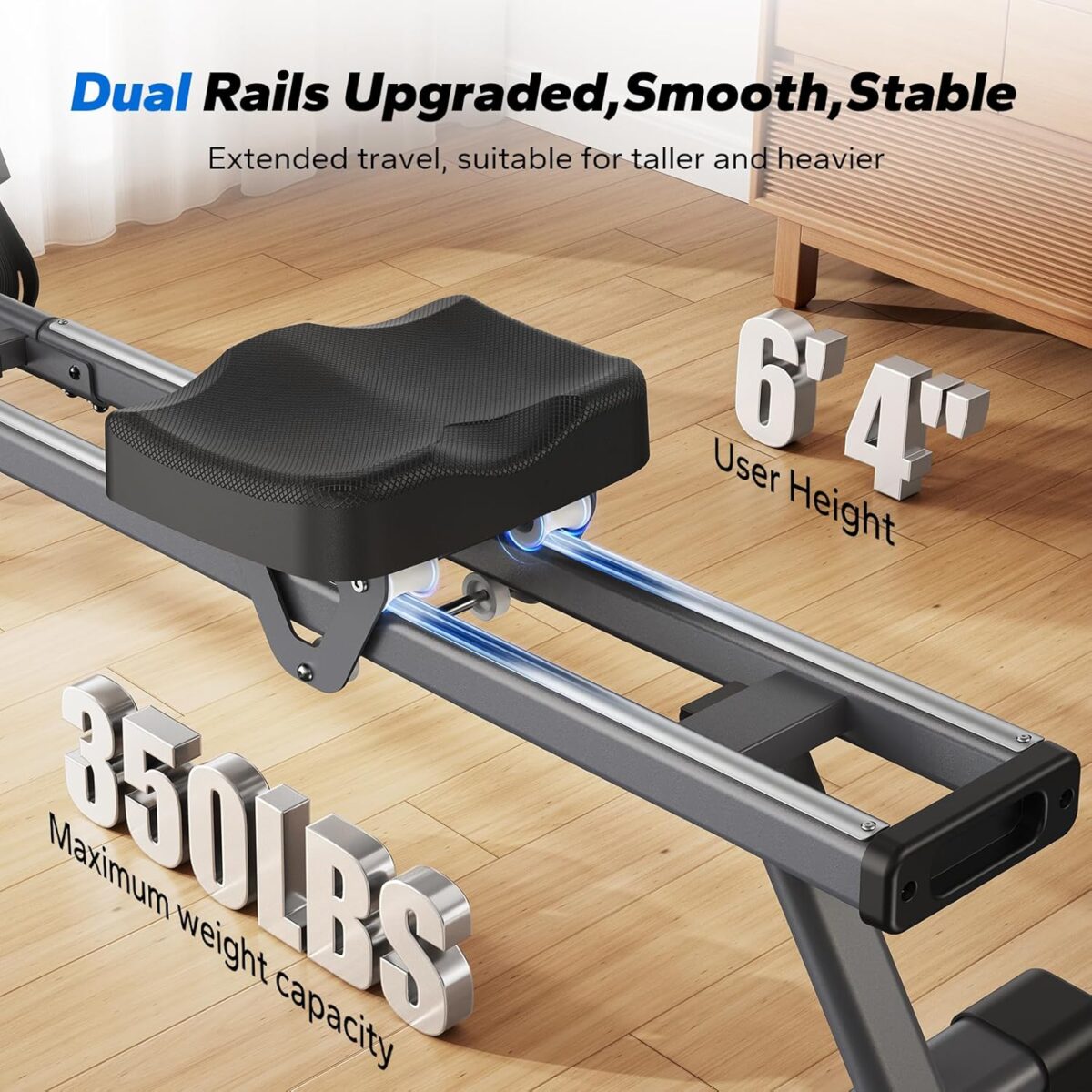 MERACH Rowing Machines for Home, Magnetic Rowing Machine with 16 Levels, Rower Machine of Quiet Resistance, Dual Slide Rail with Max 350lbs Weight Capacity, App Compatible - Image 4