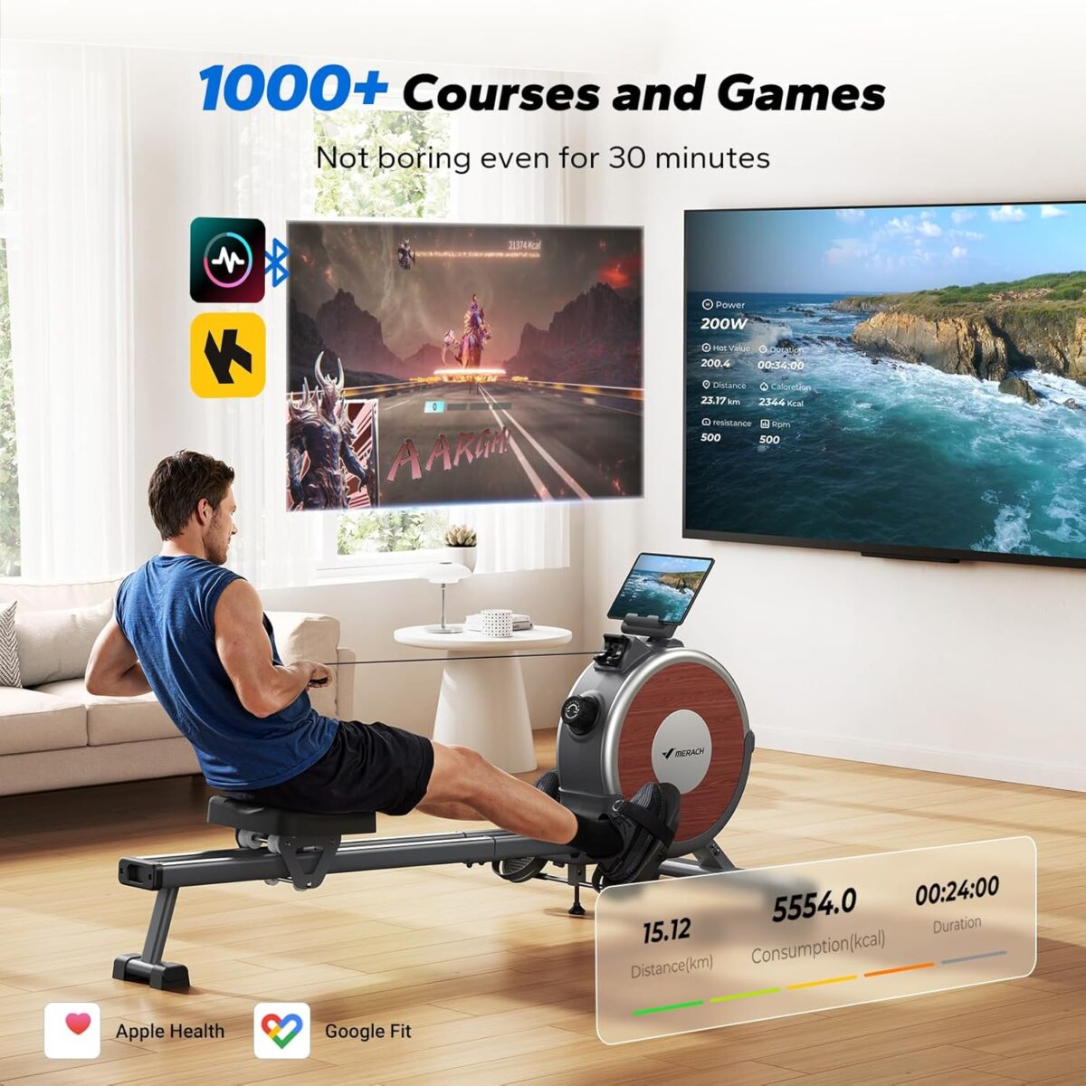 MERACH Rowing Machines for Home, Magnetic Rowing Machine with 16 Levels, Rower Machine of Quiet Resistance, Dual Slide Rail with Max 350lbs Weight Capacity, App Compatible - Image 5
