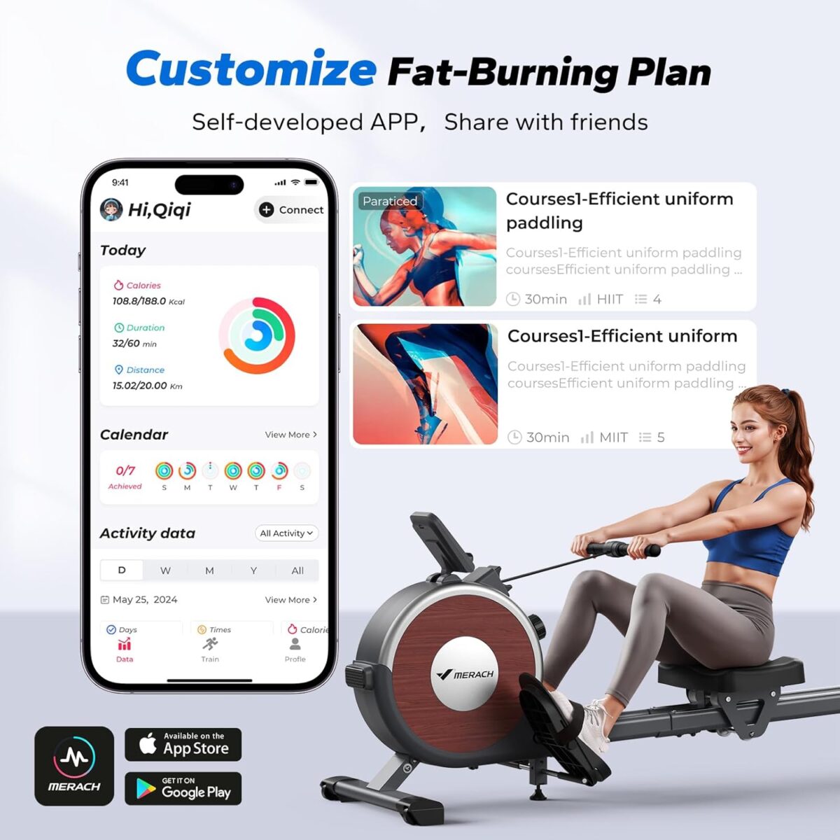MERACH Rowing Machines for Home, Magnetic Rowing Machine with 16 Levels, Rower Machine of Quiet Resistance, Dual Slide Rail with Max 350lbs Weight Capacity, App Compatible - Image 8
