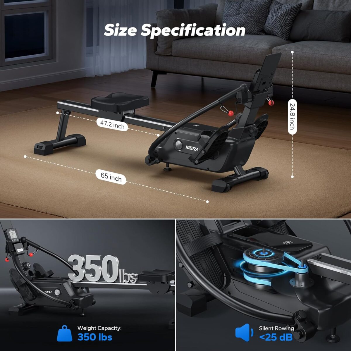 MERACH Sculls Rowing Machines for Home, Magnetic Rowing Machine with 16-Level, Simulate Real Row, Ultra-Quiet Rower, MERACH App and 1000+ Champion Coaching Course & Games - Image 9