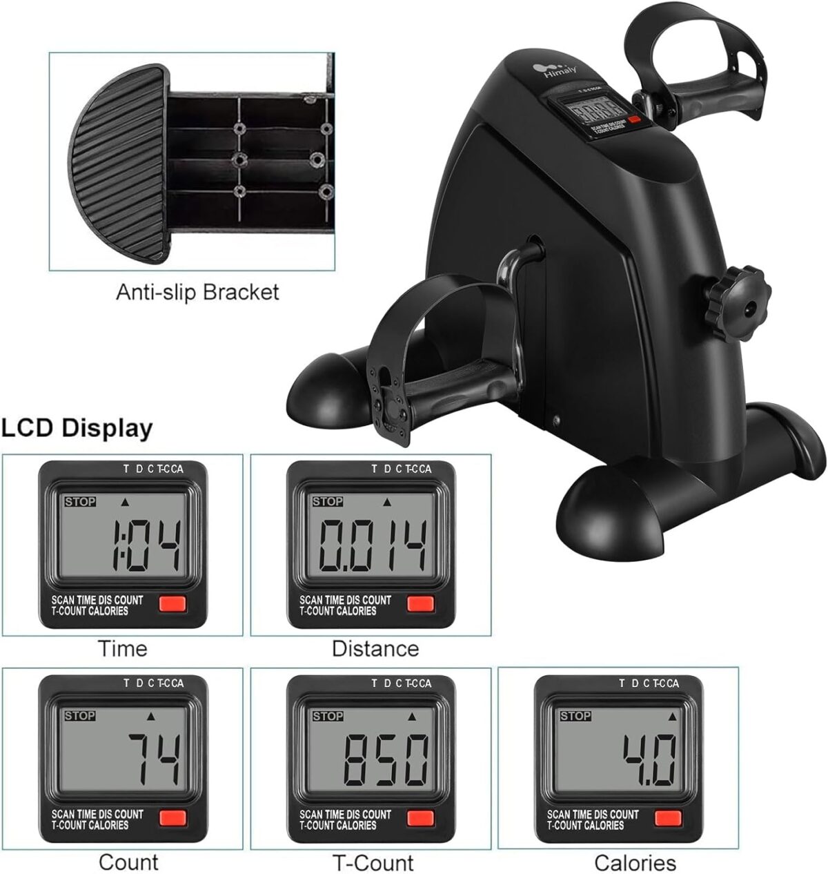 Mini Exercise Bike, himaly Under Desk Bike Pedal Exerciser Portable Foot Cycle Arm & Leg Peddler Machine with LCD Screen Displays - Image 3