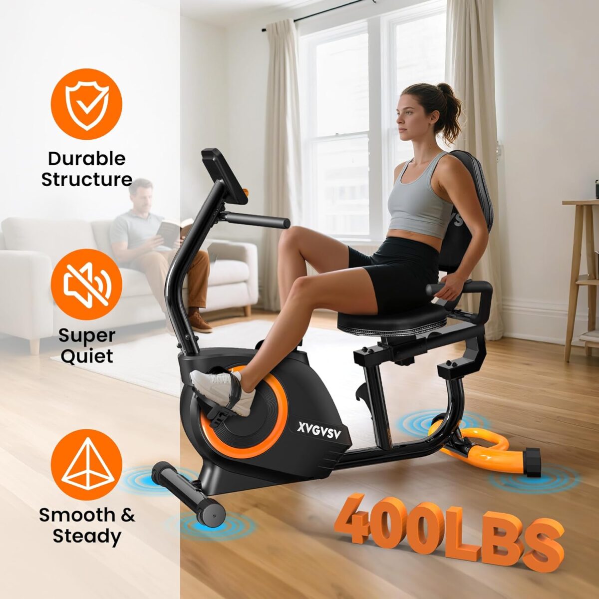 Recumbent Exercise Bike for Home Use, Quiet Recumbent Stationary Bikes for Adults & Seniors, 16-Level Resistance, Adjustable Seat, Supports 400LB, Pulse Sensors & LCD Display - Image 4