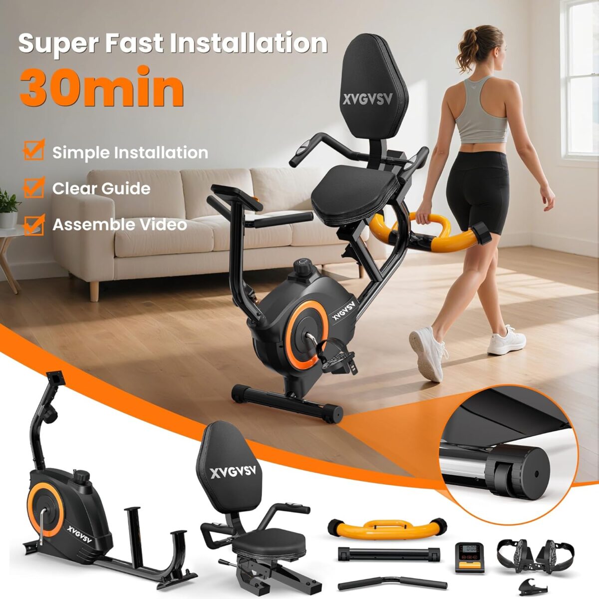 Recumbent Exercise Bike for Home Use, Quiet Recumbent Stationary Bikes for Adults & Seniors, 16-Level Resistance, Adjustable Seat, Supports 400LB, Pulse Sensors & LCD Display - Image 5