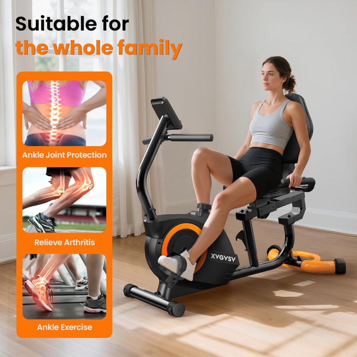Recumbent Exercise Bike for Home Use, Quiet Recumbent Stationary Bikes for Adults & Seniors, 16-Level Resistance, Adjustable Seat, Supports 400LB, Pulse Sensors & LCD Display - Image 9