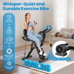 Foldable Exercise Bike, Multifunctional Indoor Stationary Bikes for Home with 8-Level Magnetic Resistance, Quiet Workout Bike with Arm Resistance Bands, LCD Monitor, 300LBS Capacity - Image 4
