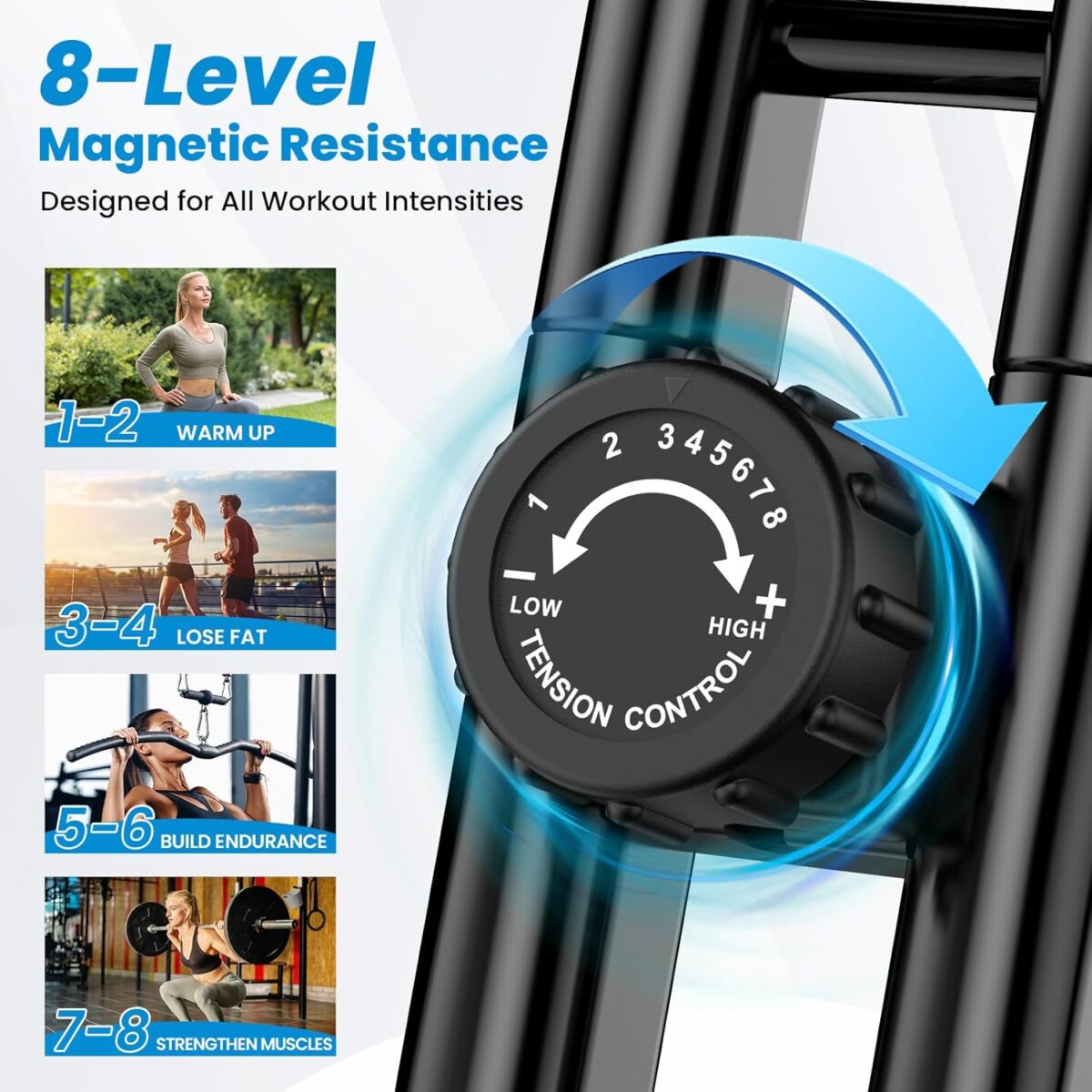 Foldable Exercise Bike, Multifunctional Indoor Stationary Bikes for Home with 8-Level Magnetic Resistance, Quiet Workout Bike with Arm Resistance Bands, LCD Monitor, 300LBS Capacity - Image 7