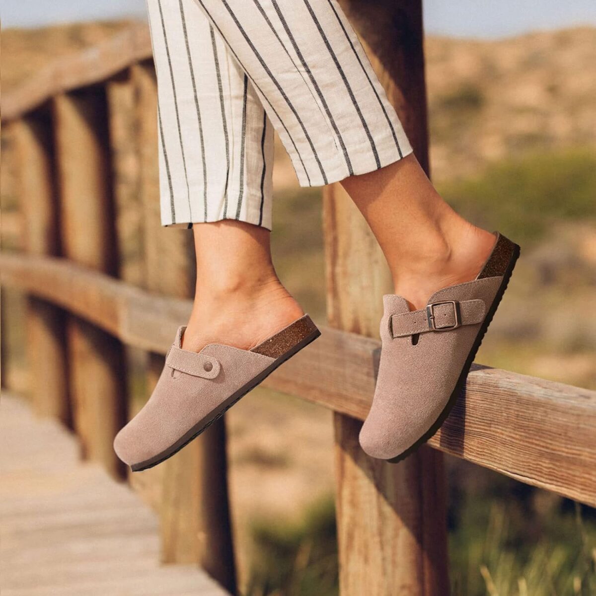 KIDMI Women's Genuine Suede Clogs Cork Footbed Sandals Leather Mules Potato Shoes with Arch Support - Image 3