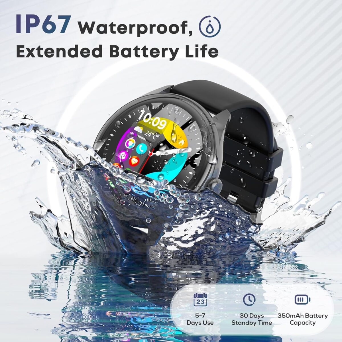 Smart Watches for Women Men, 1.39" HD IPS Touchscreen Smartwatch with 120 Sports Modes, Heart Rate/Sleep Monitor, IP67 Waterproof, Bluetooth Call & Music Control for iPhone/Android (Black) - Image 6