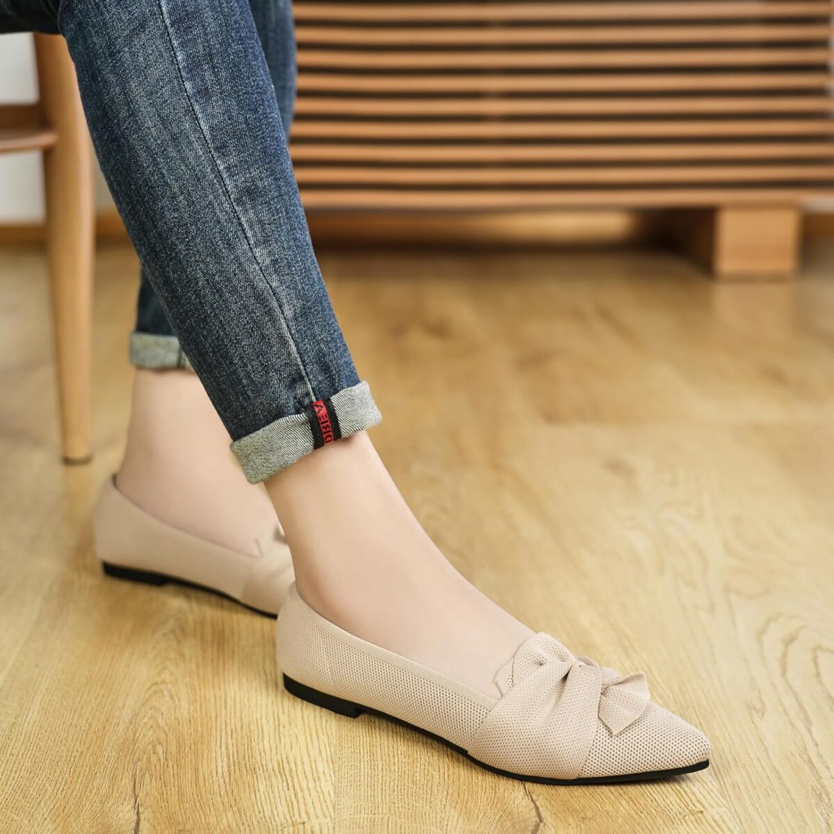 Flats for Womens Pointed Toe Ballet Flats with Bow Comfortable Knit Dressy Flats - Image 8
