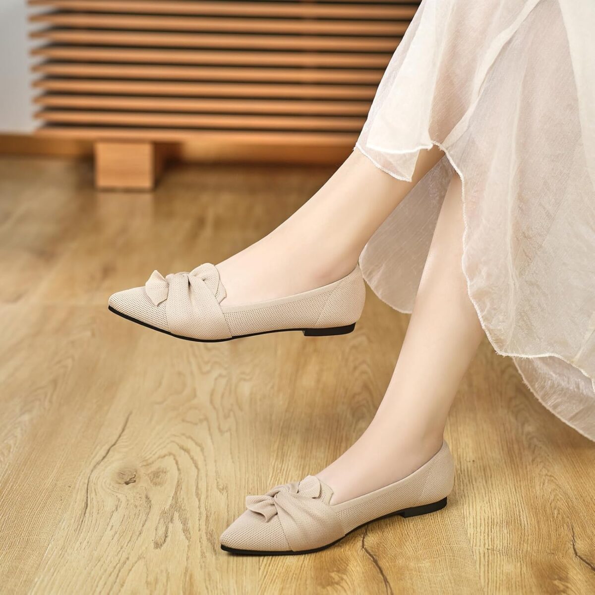 Flats for Womens Pointed Toe Ballet Flats with Bow Comfortable Knit Dressy Flats - Image 9