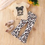 Kids Toddler Girl Clothes Letter Print Graphic Top + Leopard Print Flare Leg Pants 2PC Summer Clothing Set - Image 4
