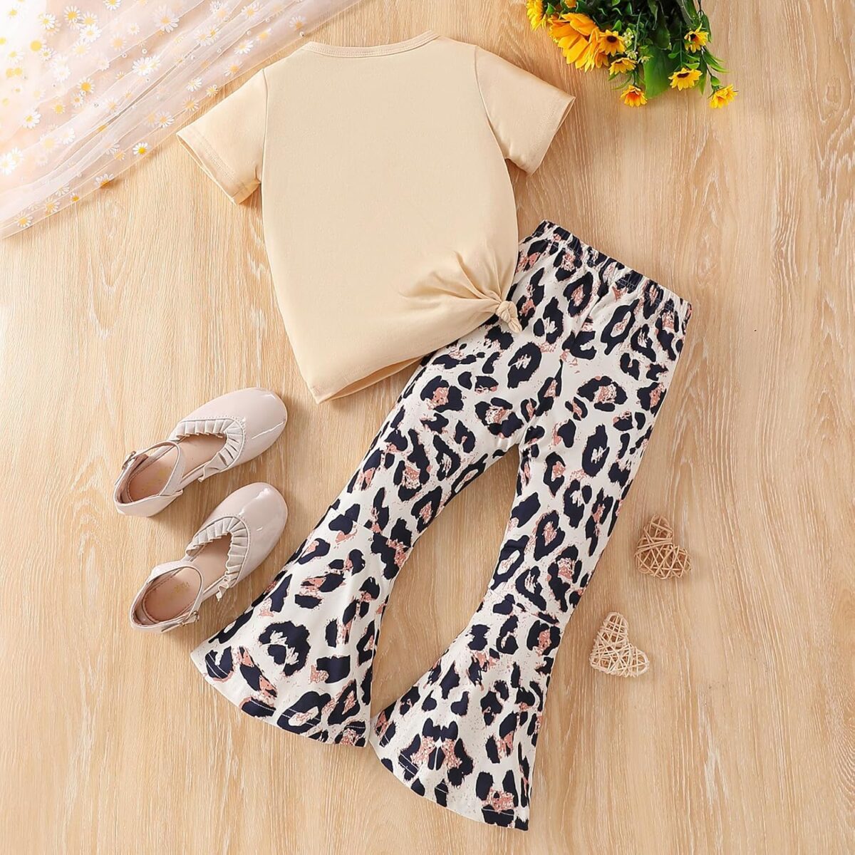 Kids Toddler Girl Clothes Letter Print Graphic Top + Leopard Print Flare Leg Pants 2PC Summer Clothing Set - Image 8