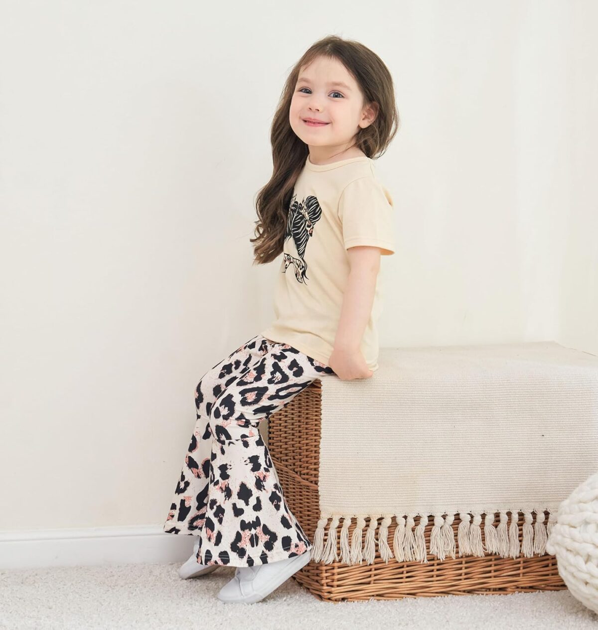 Kids Toddler Girl Clothes Letter Print Graphic Top + Leopard Print Flare Leg Pants 2PC Summer Clothing Set - Image 9