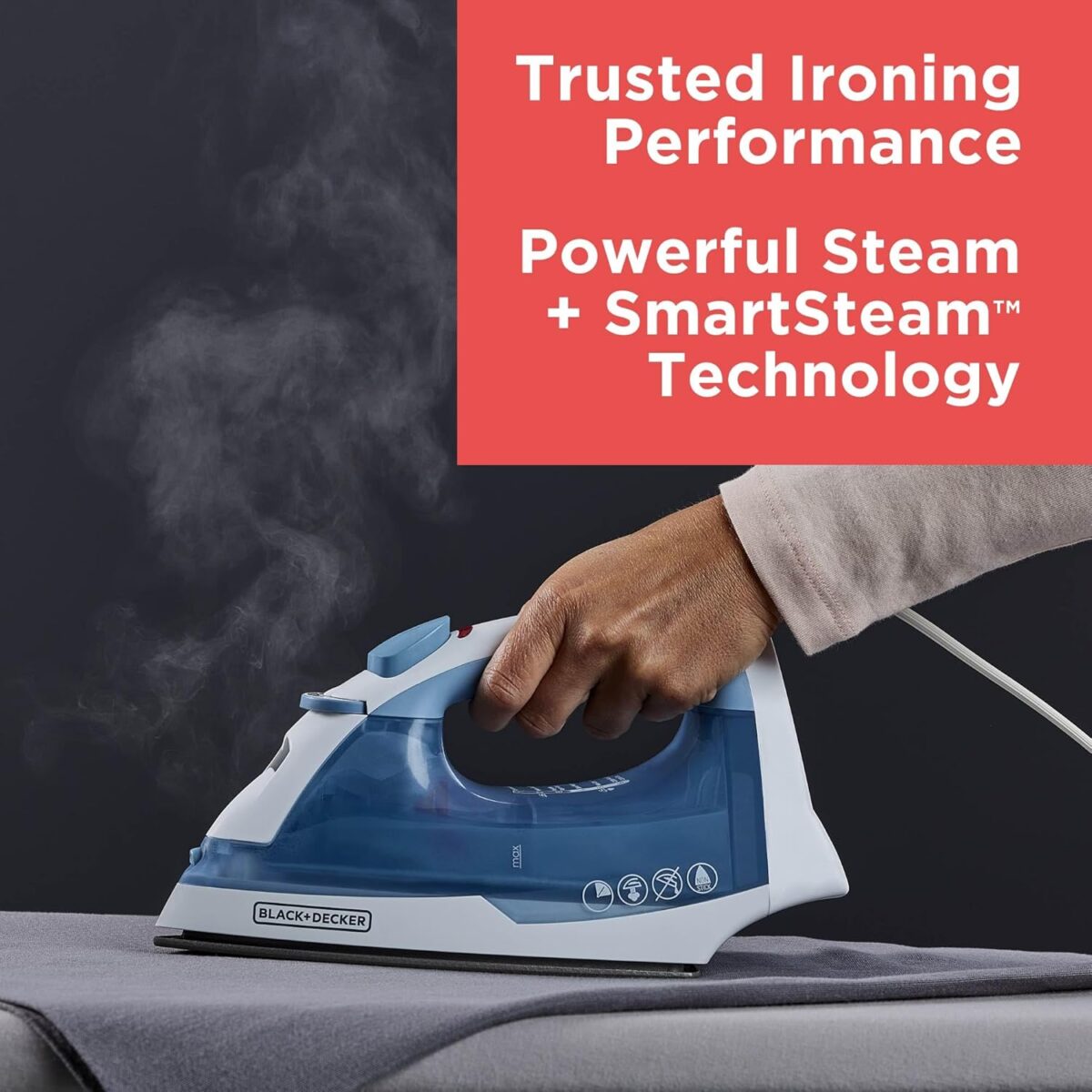 BLACK+DECKER Easy Steam Compact Iron for Clothes, Automatic Shutoff, Nonstick Plate, Light Weight, 1200 Watts - Image 4
