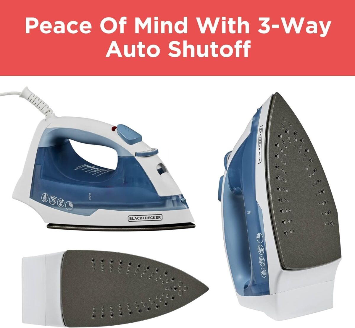 BLACK+DECKER Easy Steam Compact Iron for Clothes, Automatic Shutoff, Nonstick Plate, Light Weight, 1200 Watts - Image 8