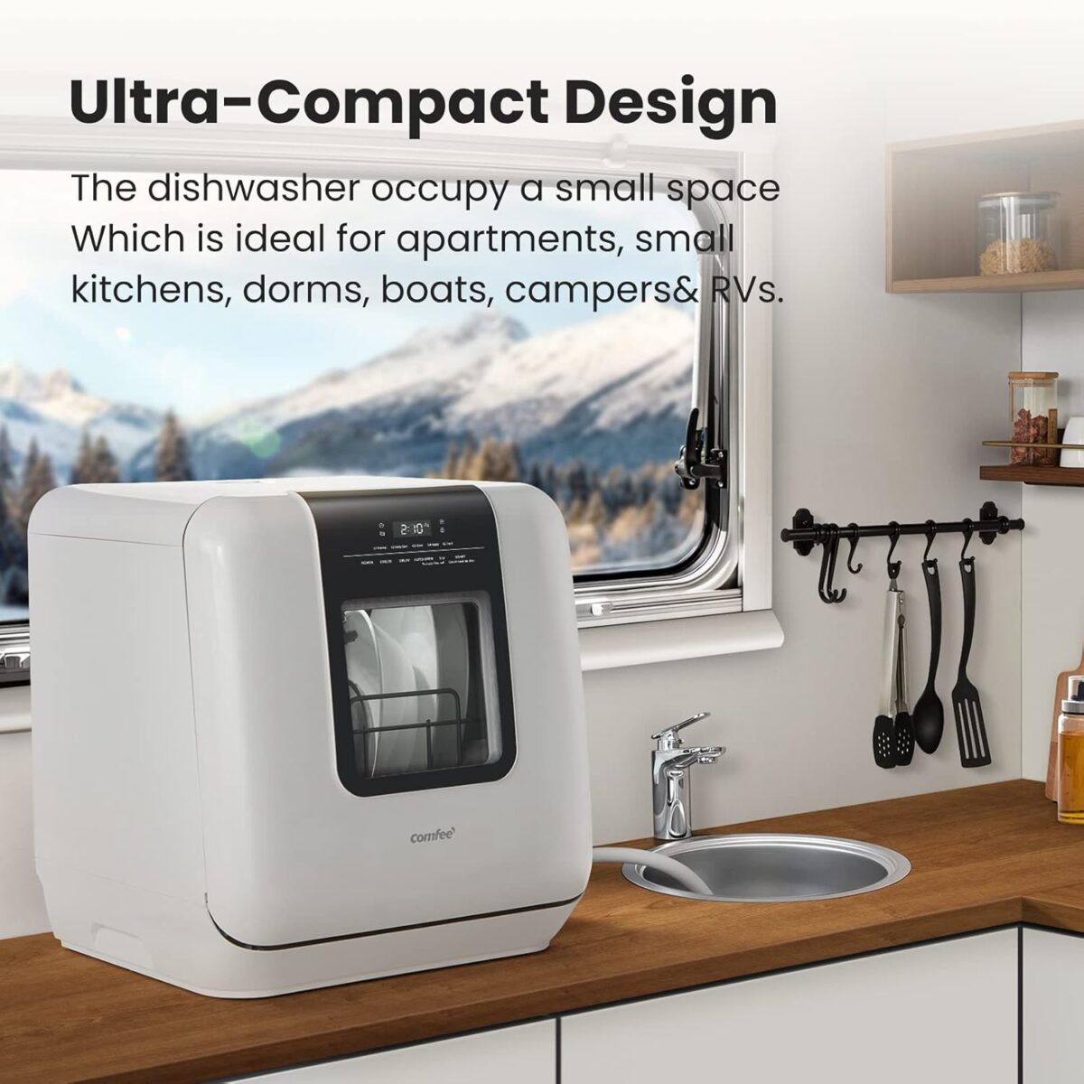 COMFEE' Countertop Dishwasher, Portable Dishwasher with 6L Built-in Water Tank, Mini Dishwasher with More Space Inside, 7 Programs, UV Hygiene& Auto Door Open, for Apartments, Dorms& RVs, White - Image 10