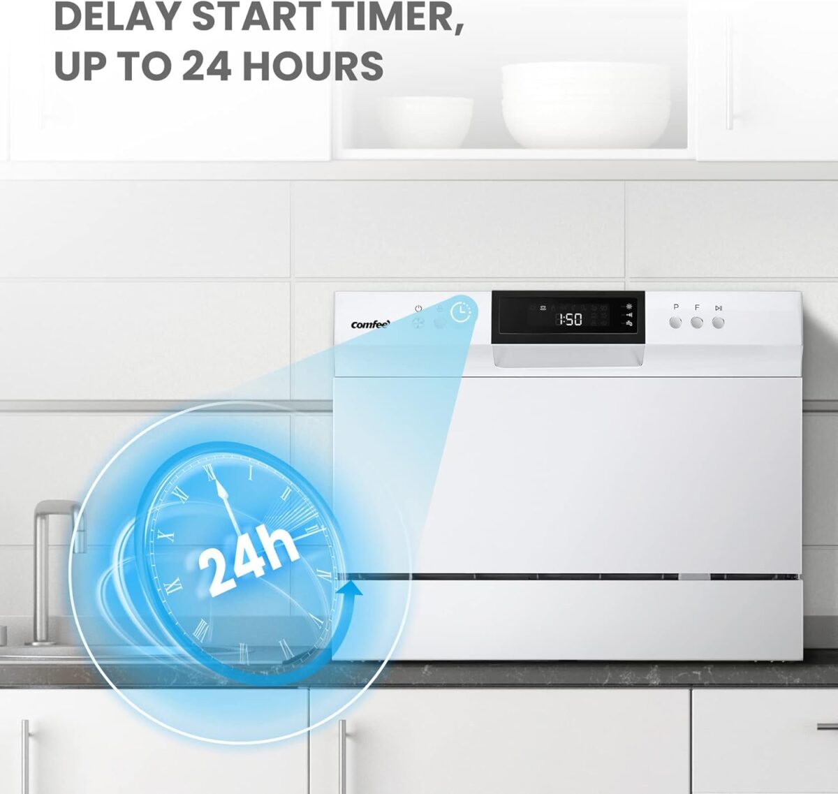 COMFEE’ Portable Mini Dishwasher, Energy Star, Countertop, 6 Place Settings, with 8 Washing Programs, Speed, Baby-Care, ECO& Glass, Dish Washer for Dorm, RV& Apartment, White - Image 7