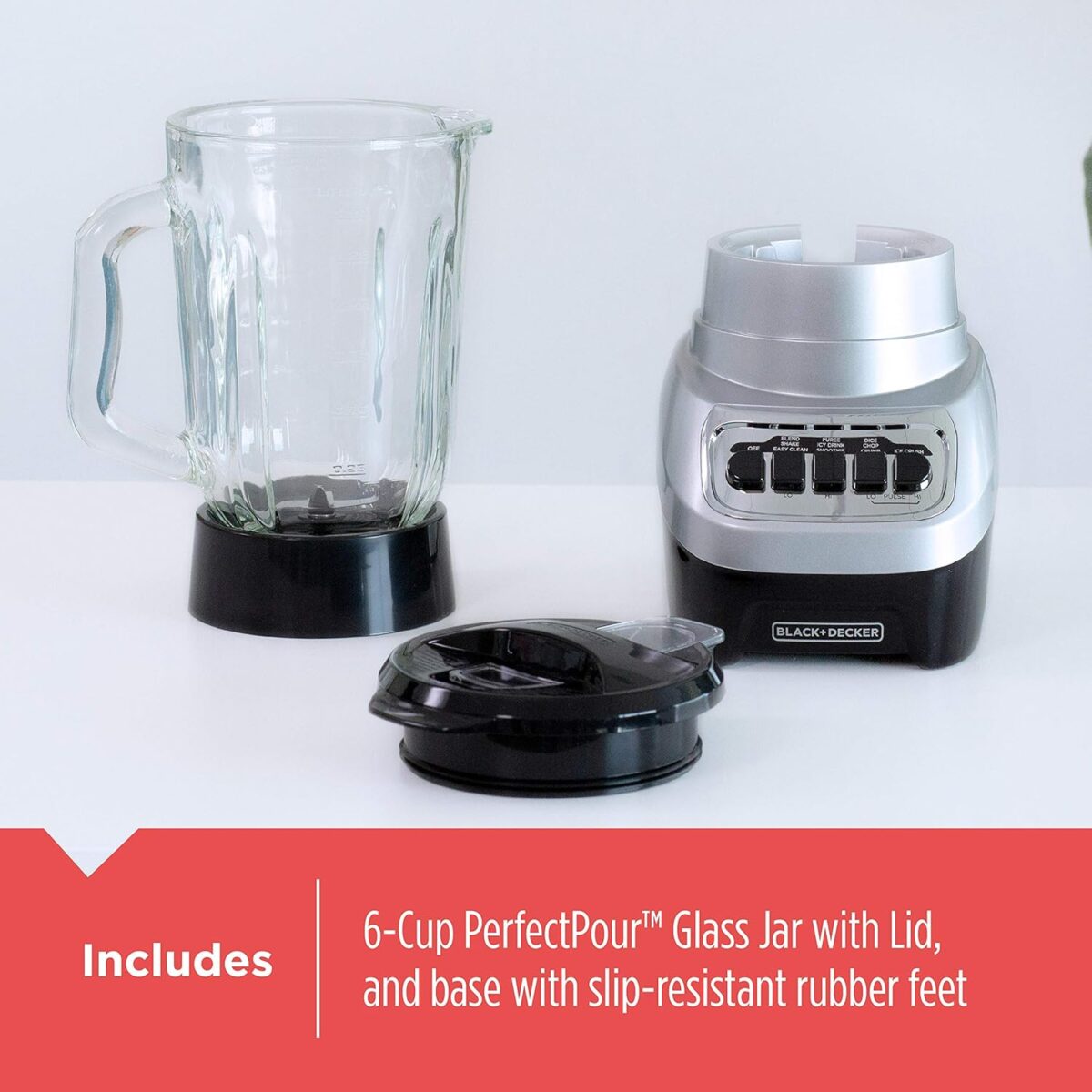 BLACK+DECKER PowerCrush Multi-Function Blender with 6-Cup Glass Jar, 4 Speed Settings, Silver - Image 8