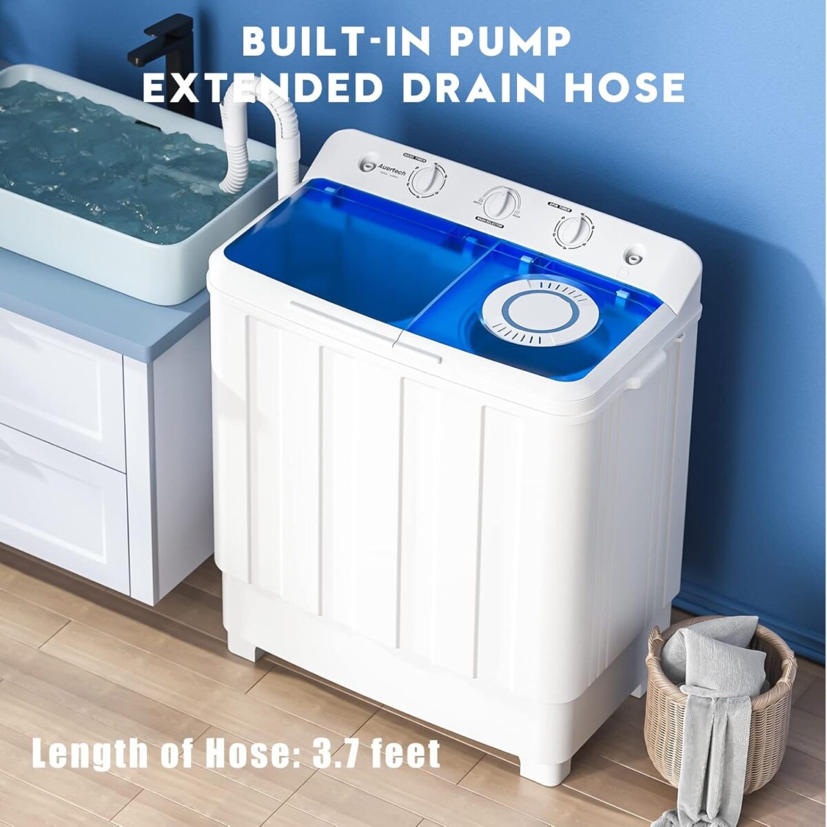 Auertech Portable Washing Machine, 28lbs Twin Tub Washer Mini Compact Laundry Machine with Drain Pump, Semi-automatic 18lbs Washer 10lbs Spinner Combo for Dorms, Apartments, RVs - Image 5