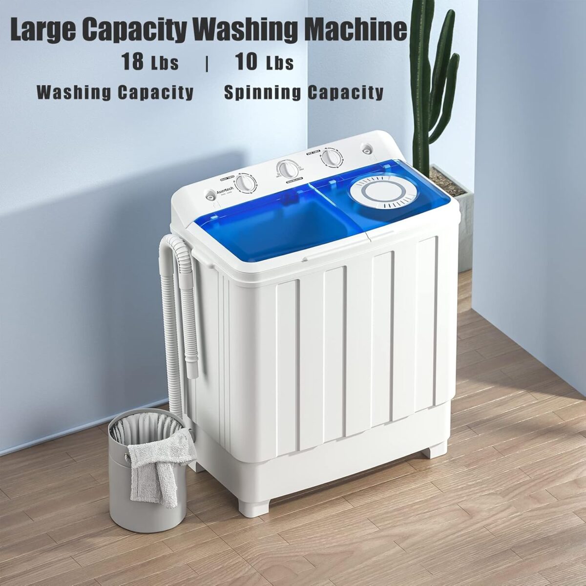Auertech Portable Washing Machine, 28lbs Twin Tub Washer Mini Compact Laundry Machine with Drain Pump, Semi-automatic 18lbs Washer 10lbs Spinner Combo for Dorms, Apartments, RVs - Image 6