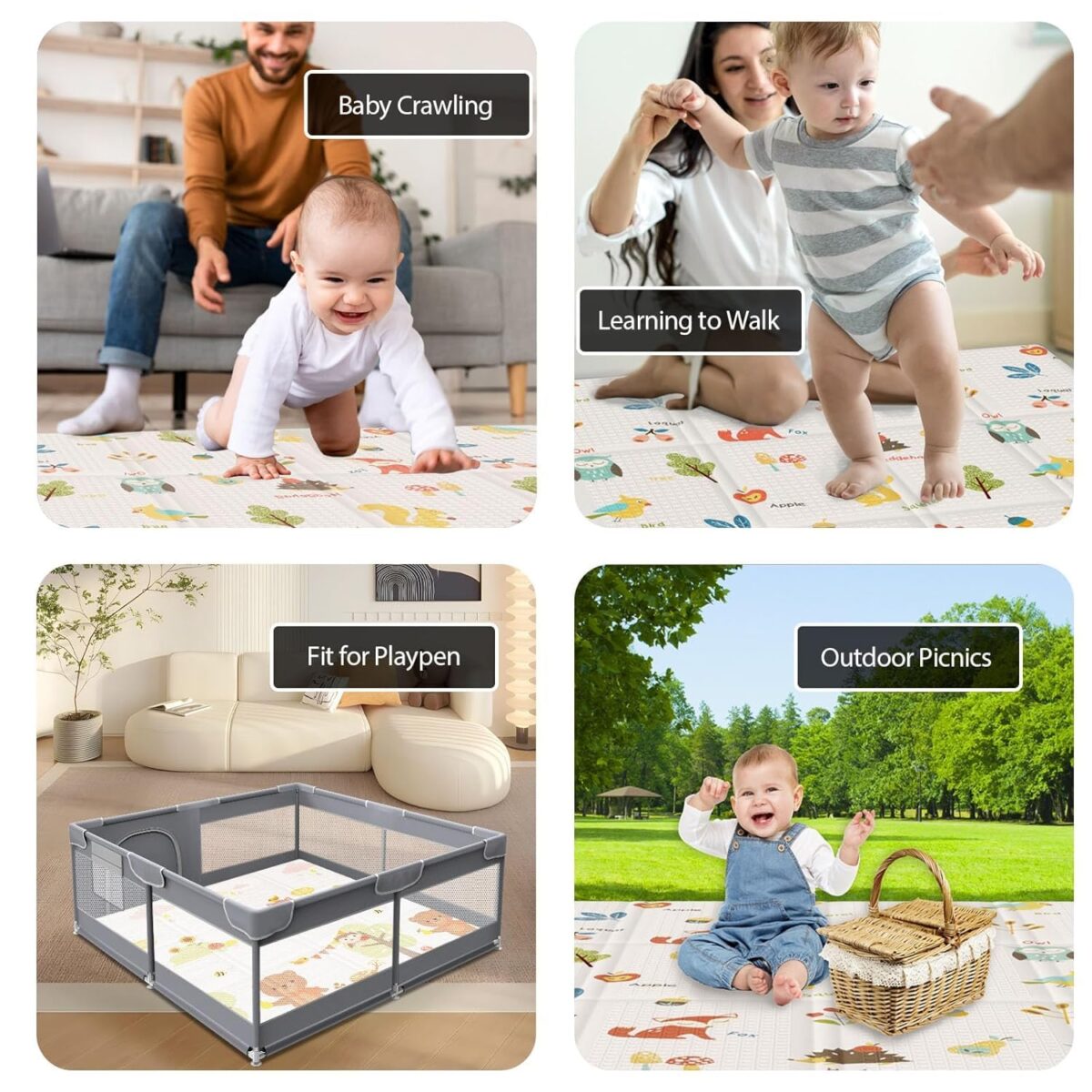 Baby Play Mat, 50 x 50 Inch Play Mat Perfect for Use Baby Playpen, Foldable Baby Foam Playmat for Floor, Portable Waterproof Activity PlayMats for Babies, Infants and Toddlers - Image 3