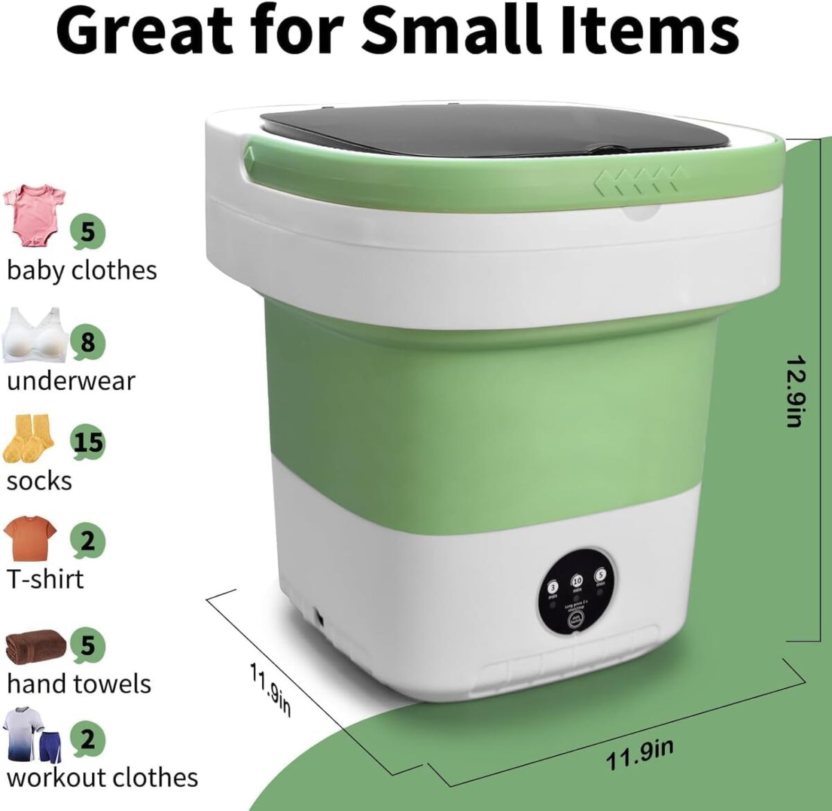 Portable Washing Machine, 16L Upgraded with Spin Basket Laundry Machine, 3 Cleaning Modes Suitable for Small Clothes, Foldable Design Ideal for Hotel, Campain, Apartment and Home - Image 3