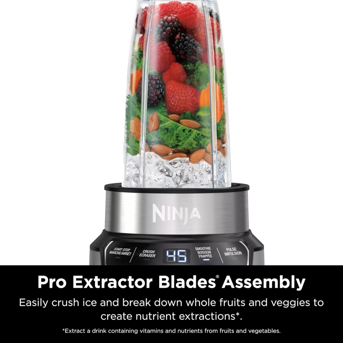 Ninja | Blender | Nutri Pro | Single Serve | For Smoothies, Salsa, Shakes and Frozen Drinks | Includes 2 Smoothie Cups & Lids | Crushes Ice, Fruit & Veggies |Silver | BN401 - Image 4