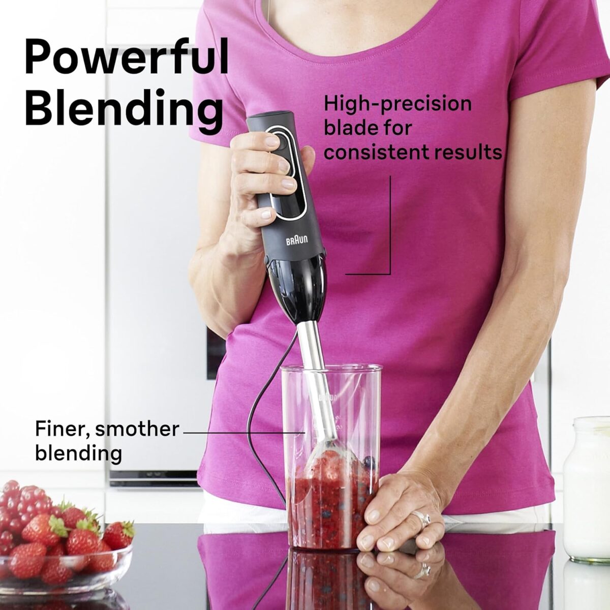 Braun MultiQuick 5 Immersion Hand Blender with Dual Speed + Turbo and Patented Technology, 350W - Includes Beaker and Whisk, Black, MQ505 - Image 6