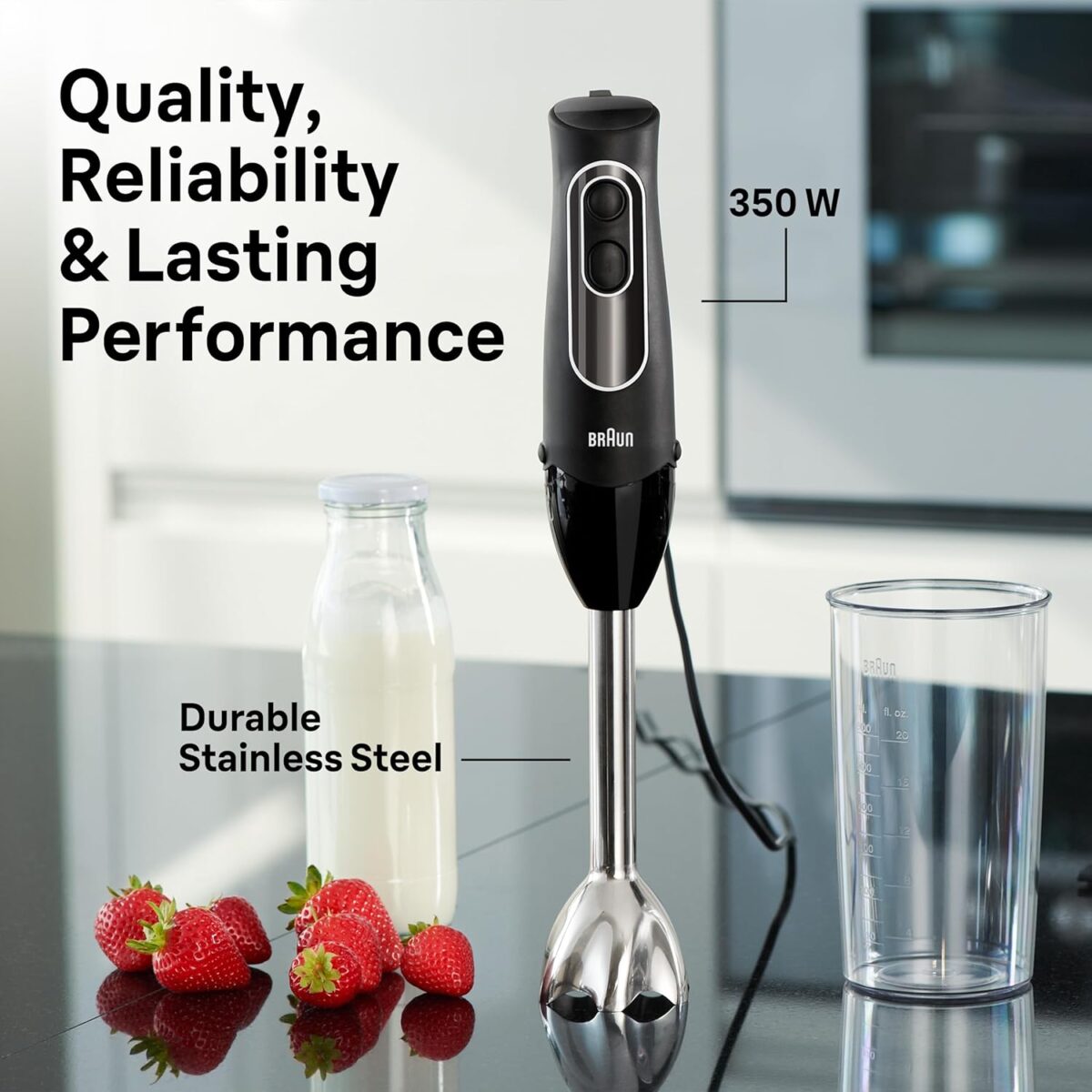 Braun MultiQuick 5 Immersion Hand Blender with Dual Speed + Turbo and Patented Technology, 350W - Includes Beaker and Whisk, Black, MQ505 - Image 7