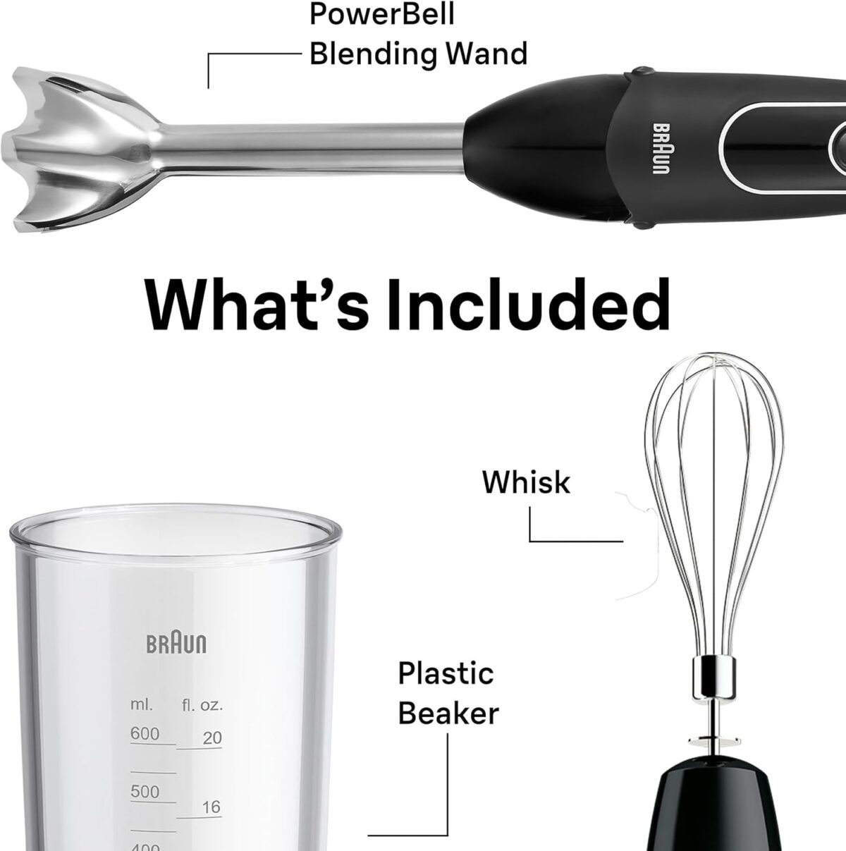 Braun MultiQuick 5 Immersion Hand Blender with Dual Speed + Turbo and Patented Technology, 350W - Includes Beaker and Whisk, Black, MQ505 - Image 9