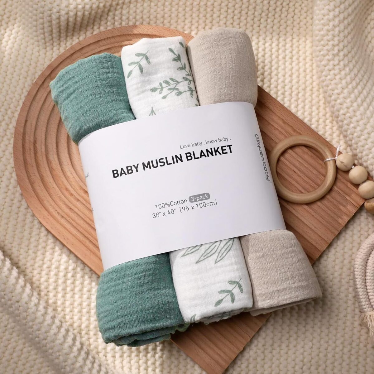 Muslin Swaddle Blankets for Newborn, 3 Pack Breathable Soft Receiving Blanket, Large 38 x 40 inches Swaddle Wrap Burping Clothes, Essentials Infant Shower Items, Toddler Gift (Bright Colors) - Image 8