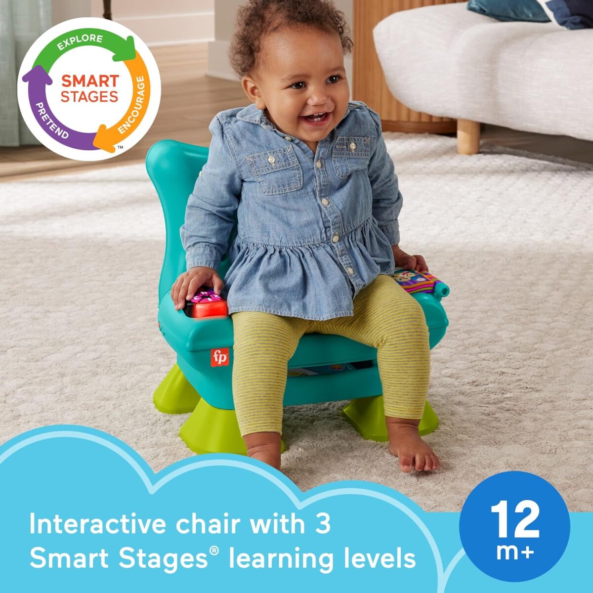 Fisher-Price Toddler Learning Toy Laugh & Learn Smart Stages Chair with Music Lights & Activities for Infants Ages 1+ Years, Teal - Image 3
