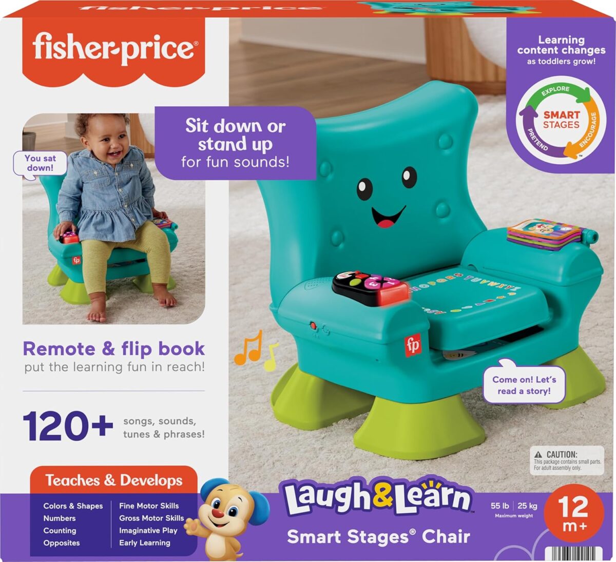Fisher-Price Toddler Learning Toy Laugh & Learn Smart Stages Chair with Music Lights & Activities for Infants Ages 1+ Years, Teal - Image 7