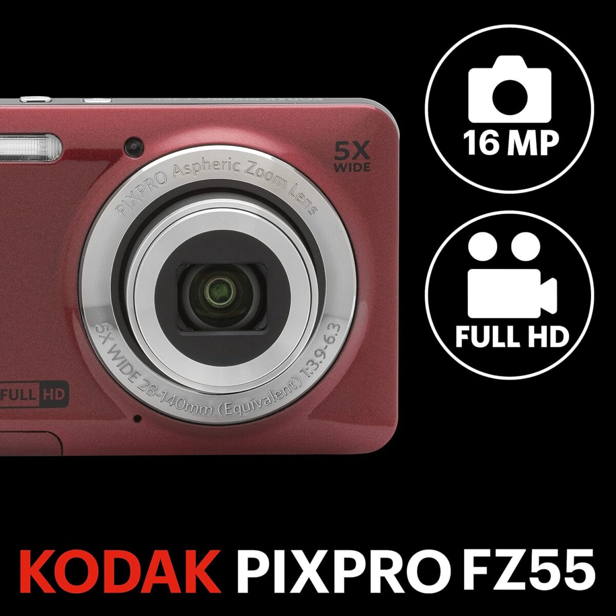 KODAK PIXPRO FZ55-RD 16MP Digital Camera 5X Optical Zoom 28mm Wide Angle 1080P Full HD Video 2.7" LCD Vlogging Camera (Red) Packaging May Vary - Image 4