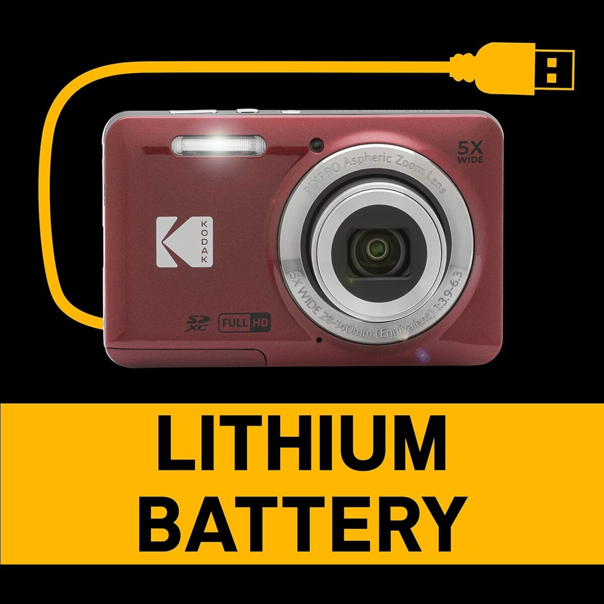 KODAK PIXPRO FZ55-RD 16MP Digital Camera 5X Optical Zoom 28mm Wide Angle 1080P Full HD Video 2.7" LCD Vlogging Camera (Red) Packaging May Vary - Image 7