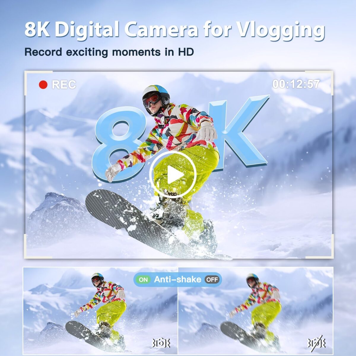 8K Digital Cameras for Photography Autofocus, WiFi 88MP Vlogging Camera with Dual-Lens, Flash, 16X Digital Zoom, Touch Screen, Travel Camera Anti-Shake with Lens Hood, 64GB Card,2 Batteries - Image 3