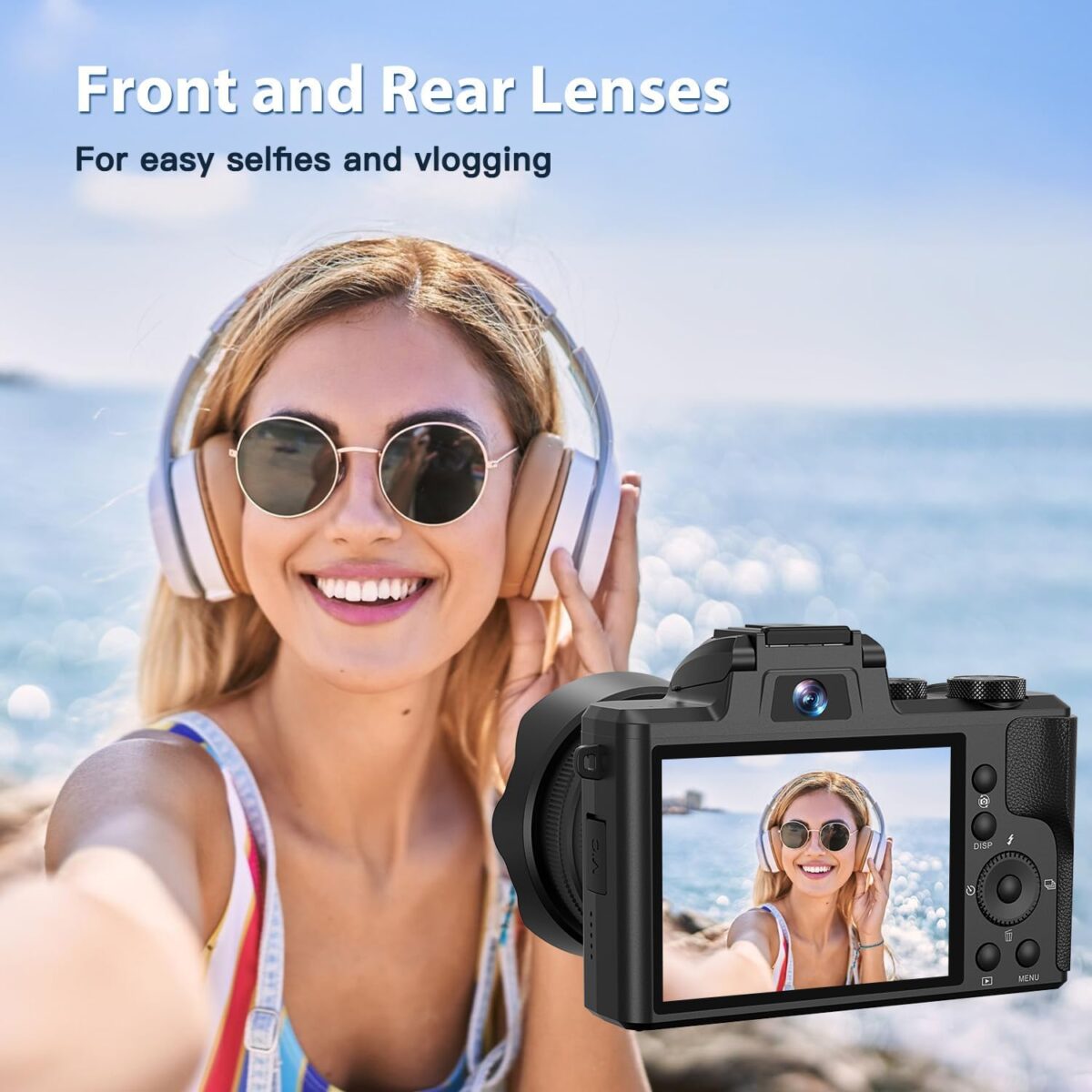 8K Digital Cameras for Photography Autofocus, WiFi 88MP Vlogging Camera with Dual-Lens, Flash, 16X Digital Zoom, Touch Screen, Travel Camera Anti-Shake with Lens Hood, 64GB Card,2 Batteries - Image 6