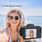 8K Digital Cameras for Photography Autofocus, WiFi 88MP Vlogging Camera with Dual-Lens, Flash, 16X Digital Zoom, Touch Screen, Travel Camera Anti-Shake with Lens Hood, 64GB Card,2 Batteries - Image 6