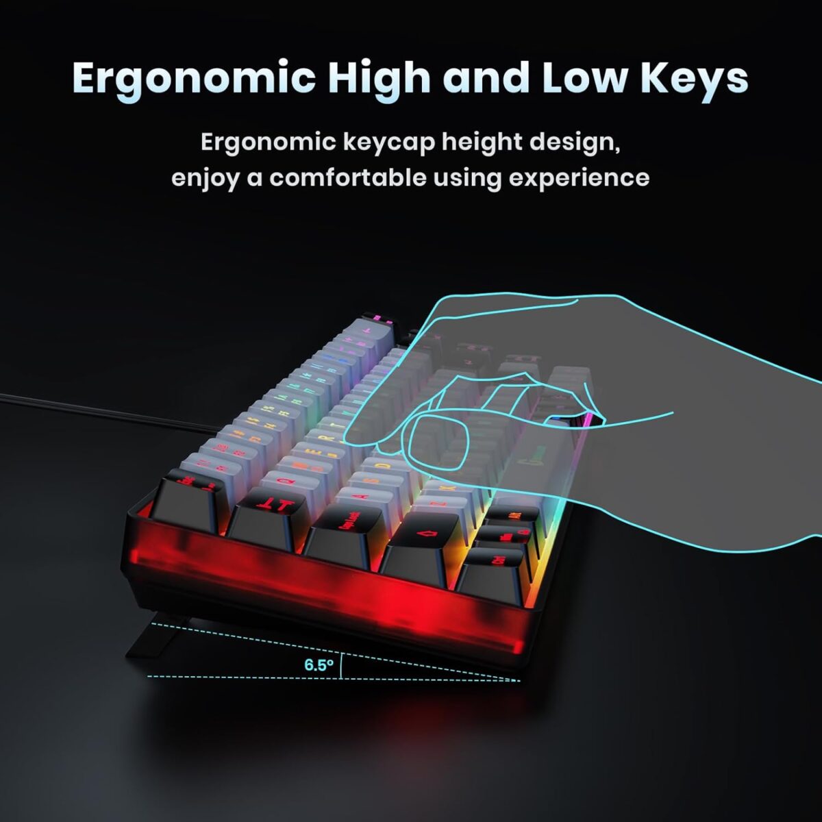 65% Gaming Keyboard, Wired Backlit Mini Keyboard, Ultra-Compact Anti-Ghosting No-Conflict 68 Keys Membrane Gaming Wired Keyboard for PC Laptop Windows Gamer - Image 7