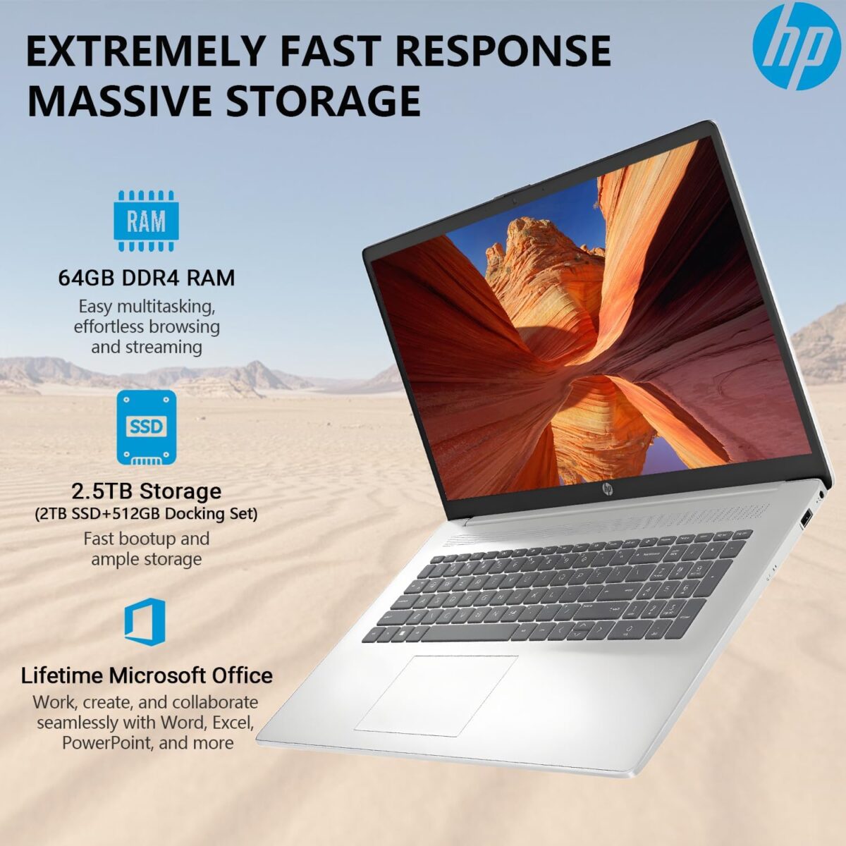 HP 2025 17 Inch Laptop Computer, 17.3 IPS FHD Business Laptop PC, AMD Ryzen 5 6-Core, 64GB RAM 2.5TB Storage (2TB SSD+512GB Docking Set), Windows 11 Pro Lifetime Office, 10-Key Number Pad - Image 6