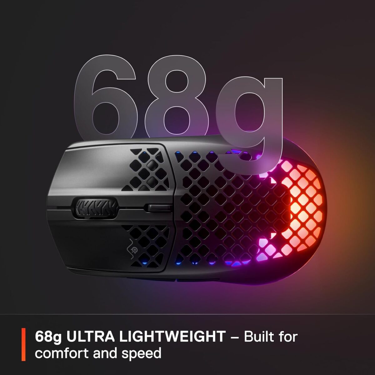 SteelSeries Aerox 3 Wireless - Holey RGB Gaming Mouse - Ultra-lightweight Water Resistant Design - 18K DPI TrueMove Air Optical Sensor- Onyx - Image 5