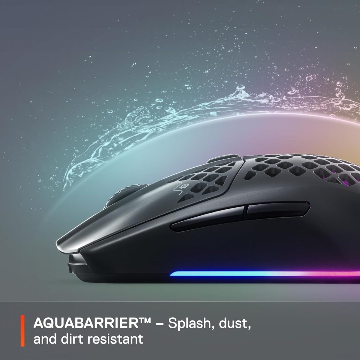 SteelSeries Aerox 3 Wireless - Holey RGB Gaming Mouse - Ultra-lightweight Water Resistant Design - 18K DPI TrueMove Air Optical Sensor- Onyx - Image 6