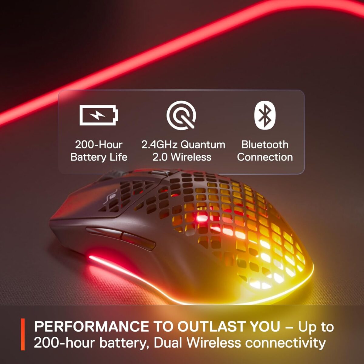 SteelSeries Aerox 3 Wireless - Holey RGB Gaming Mouse - Ultra-lightweight Water Resistant Design - 18K DPI TrueMove Air Optical Sensor- Onyx - Image 7