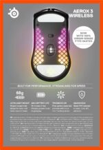 SteelSeries Aerox 3 Wireless - Holey RGB Gaming Mouse - Ultra-lightweight Water Resistant Design - 18K DPI TrueMove Air Optical Sensor- Onyx - Image 12